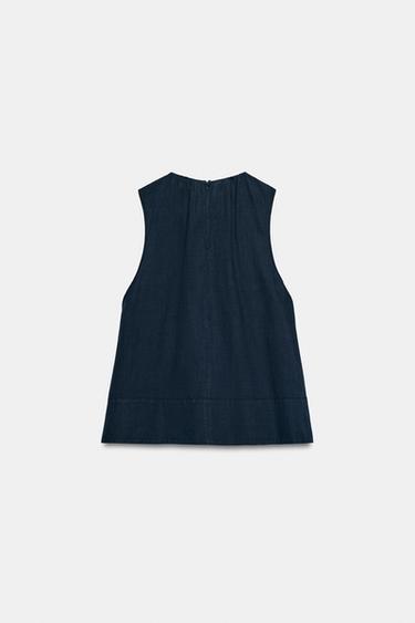 ZW COLLECTION LINEN BLEND TOP - Navy blue by Zara - Image 5