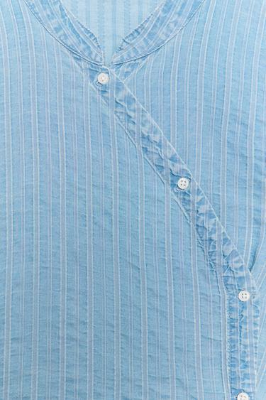 STRIPED BUTTON-UP WRAP TOP - Light blue by Zara - Image 9