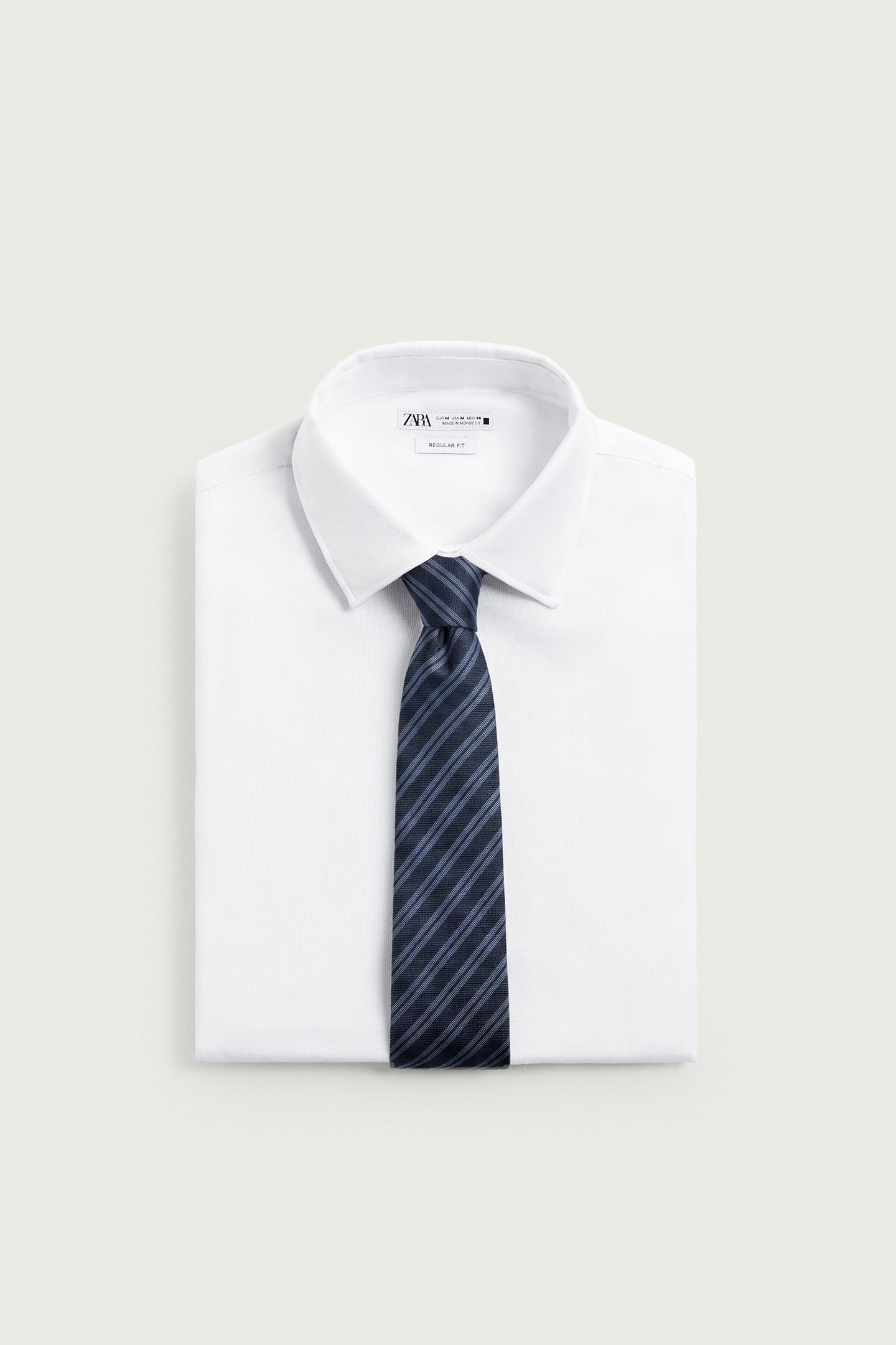 Мужской галстук Zara 100% Silk Striped Tie, цвет: Тёмно-синий — фото 4