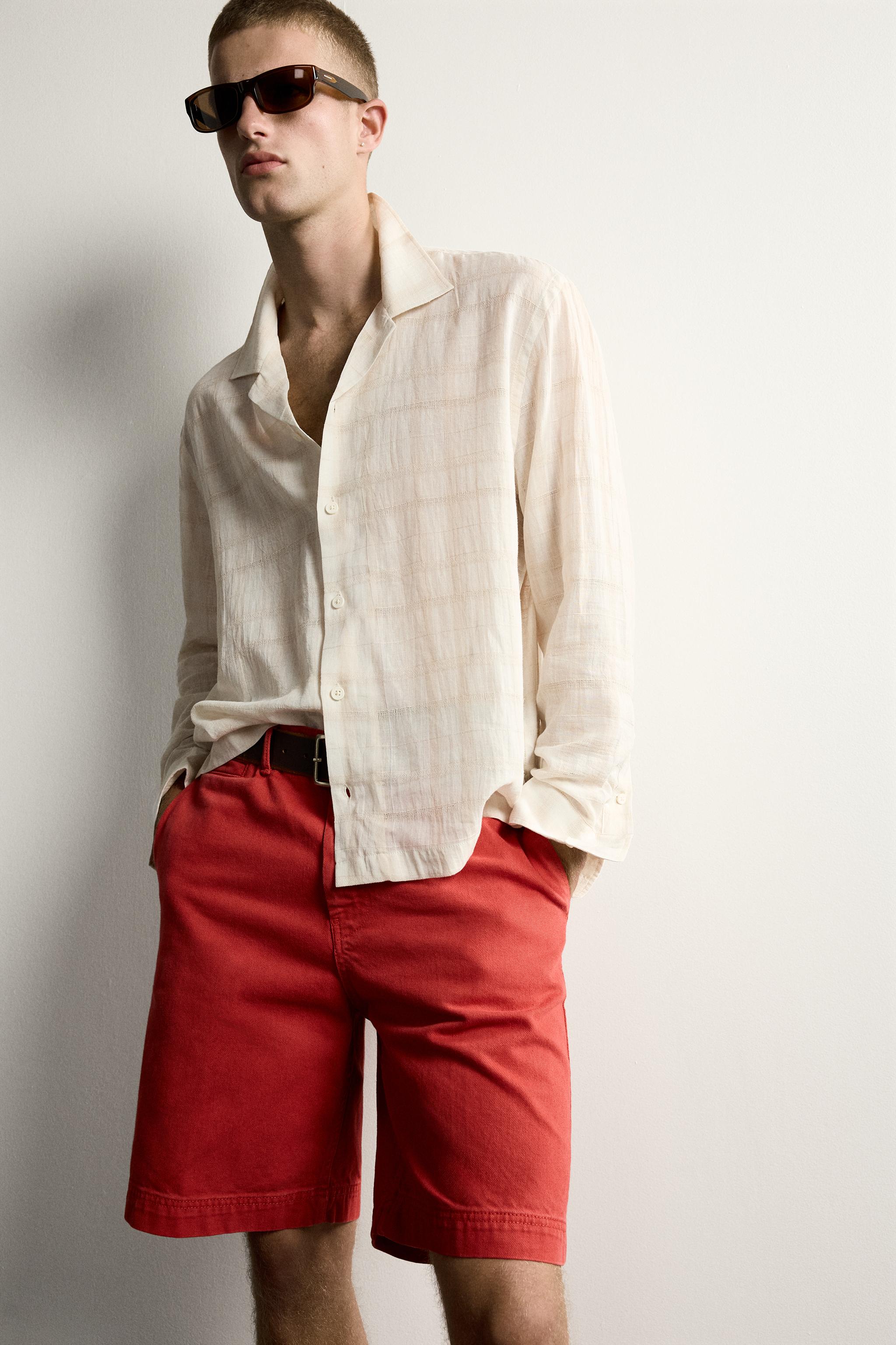 Мужские рубашки Zara RELAXED FIT COTTON-LINEN JACQUARD SHIRT — фото 6