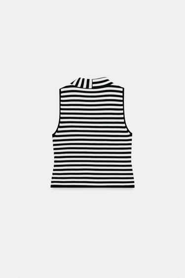 STRIPED BOW KNIT TOP - Black / White by Zara - Image 7