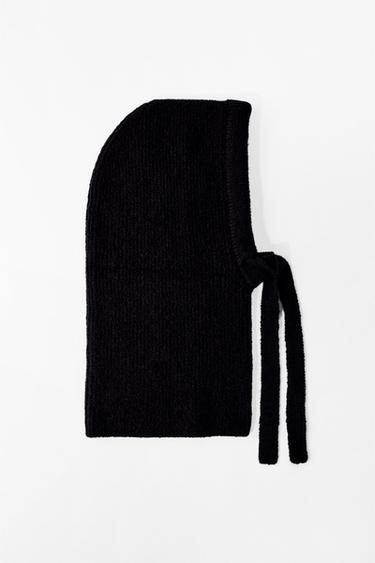 Zara RIBBED KNIT HOOD - Black