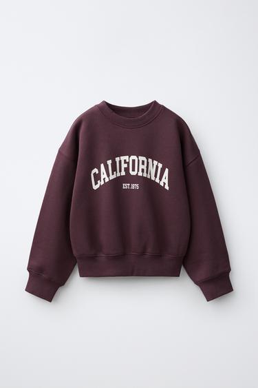 VARSITY PRINT SWEATSHIRT - Burgundy by Zara