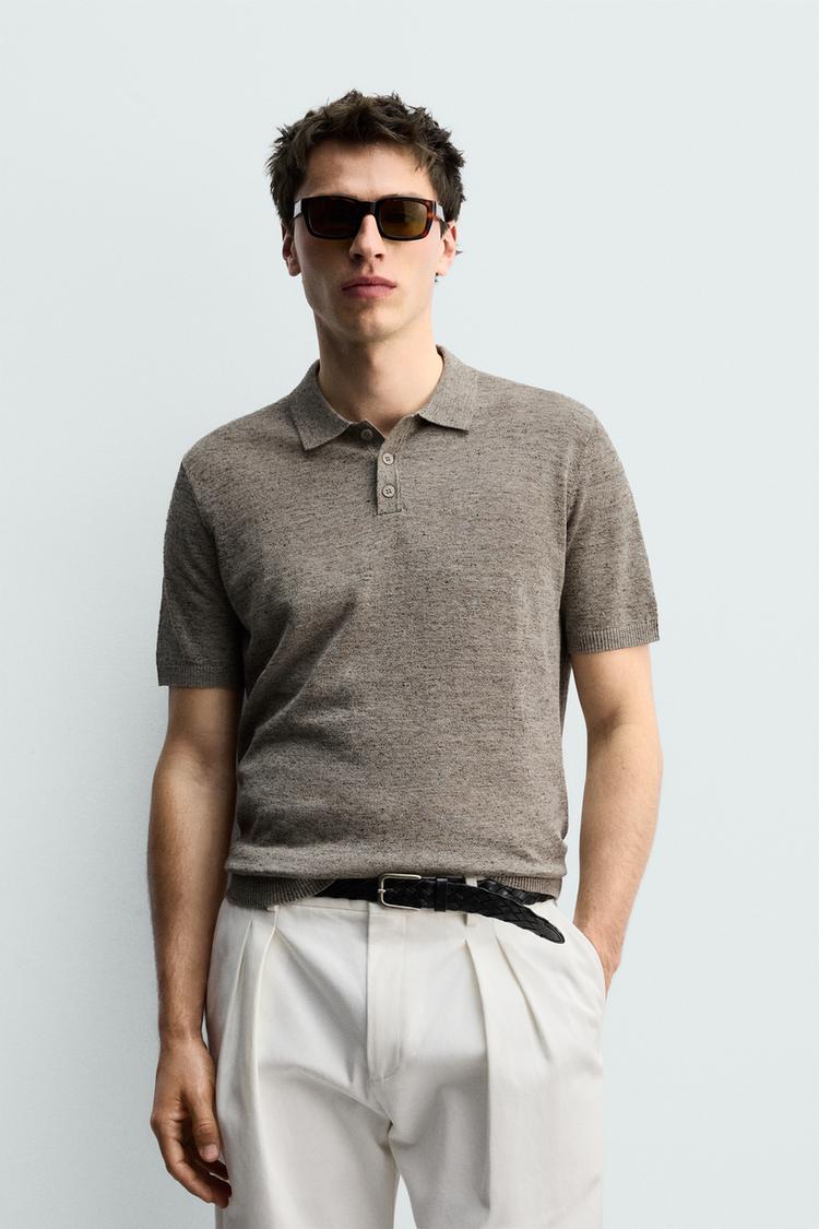 ZARA LINEN/COTTON KNIT POLO SHIRT