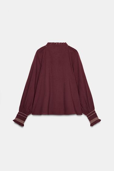 CHEMISE BRODERIES POMPONS - Bordeaux de Zara - Image 6