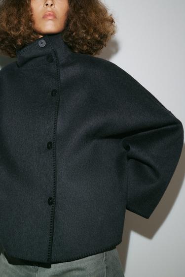 MANTEAU COURT AVEC LAINE ZW COLLECTION - Gris foncé de Zara - Image 2