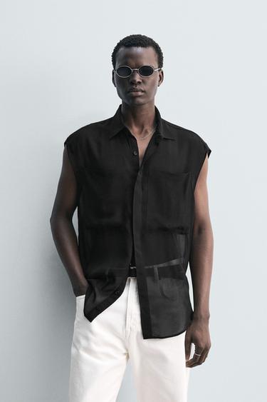 Zara SEMI-SHEER POCKET SHIRT - Black