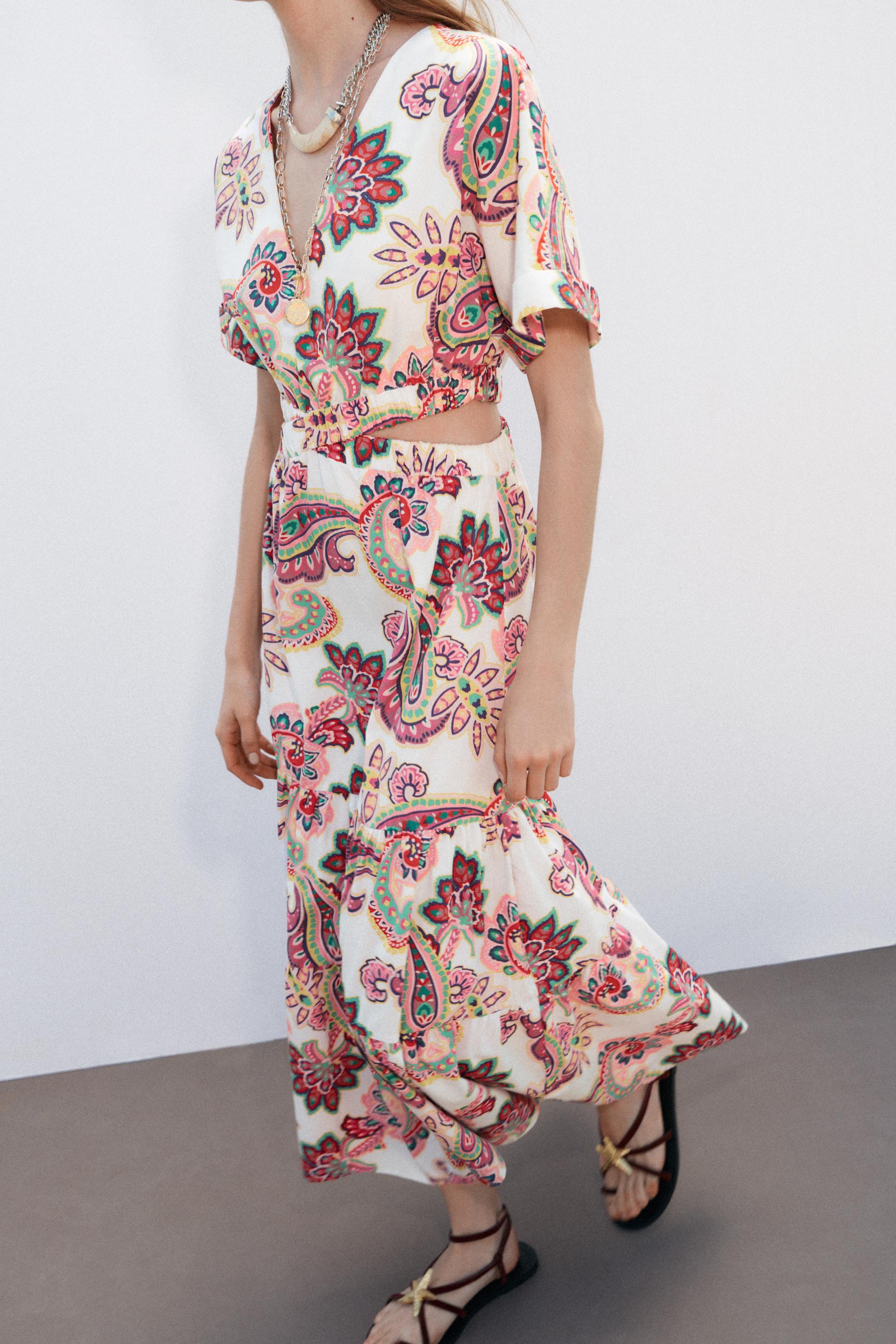 CUT OUT PRINTED POPLIN DRESS