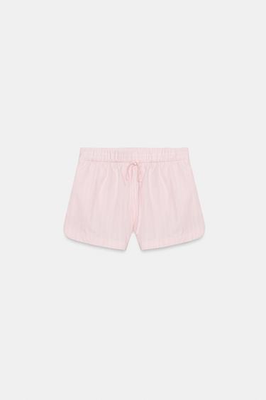 Zara STRIPED POPLIN SHORTS - Pink / White