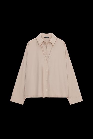 POPLIN SHIRT WITH BUTTONS - Beige by Zara - Image 0