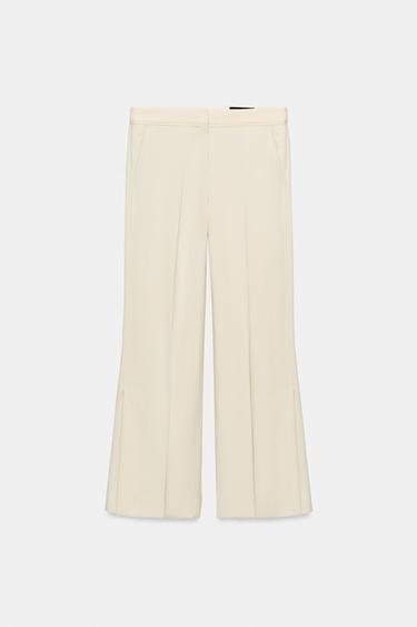 Zara ZW COLLECTION WIDE LEG PANTS - Mid-ecru