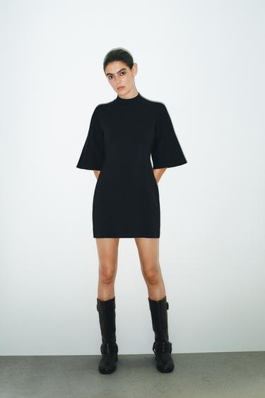 PLAIN KNIT MINI DRESS - Black by Zara
