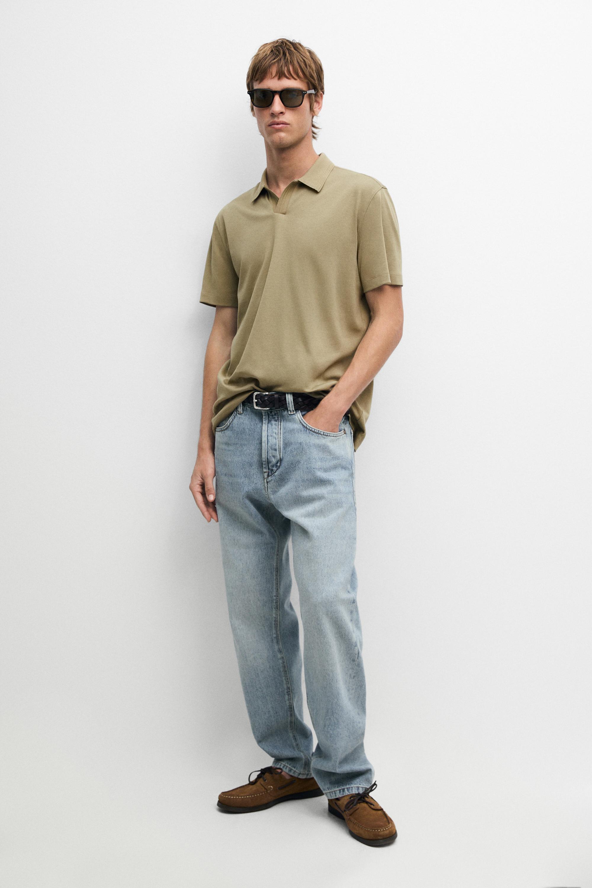 100% cotton V-neck knit polo — Mint Green