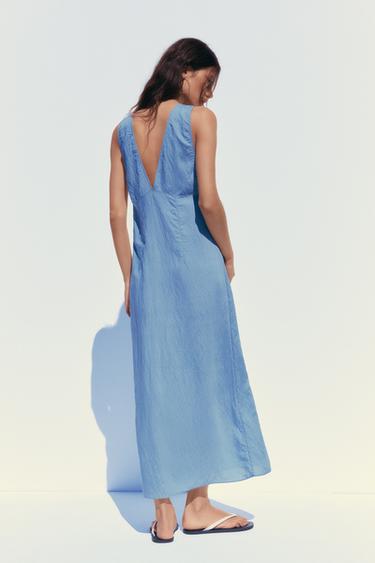 ROBE MIDI BRODÉE - Bleu de Zara - Image 4