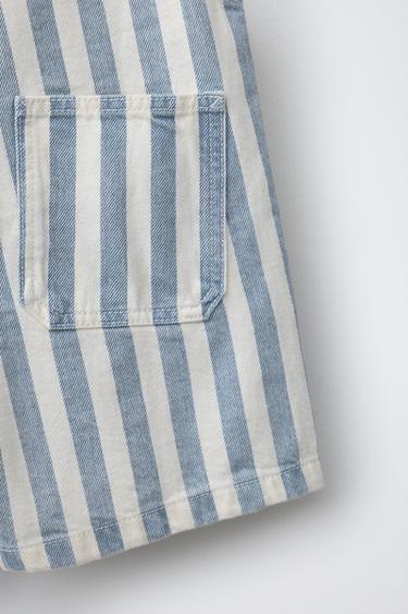 SALOPETTE COURTE EN SERGÉ À RAYURES - Bleu de Zara - Image 3