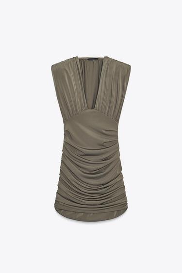 SHORT DRESS WITH SHOULDER PADS - Khaki by Zara