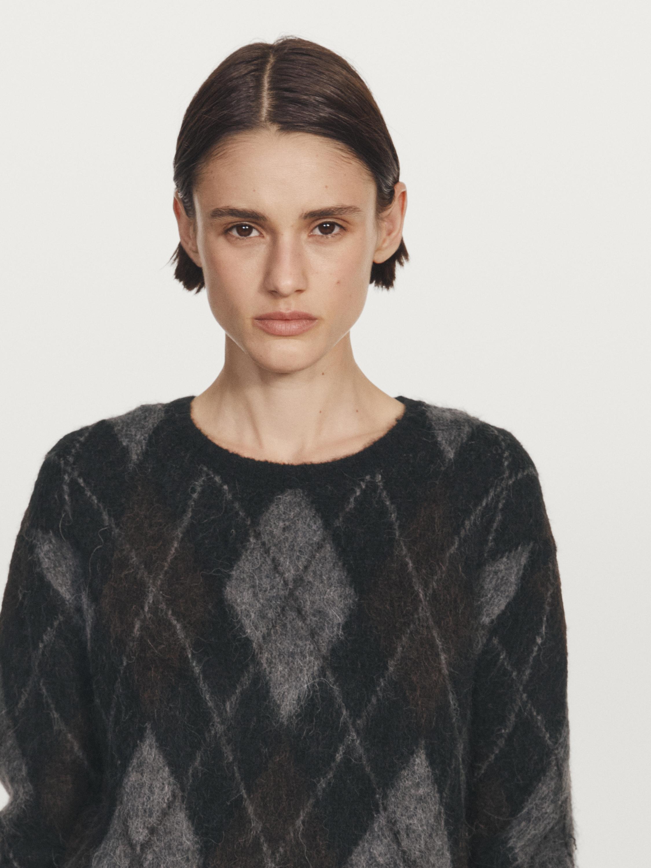 Argyle knit wool and alpaca sweater