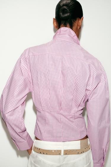 CHECK SHIRT WITH BACK DARTS - Pink / White by Zara - Image 4