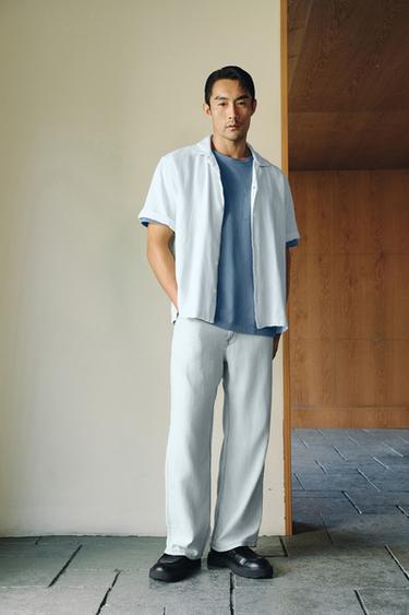 Zara 條紋提花襯衫 - 淡藍色