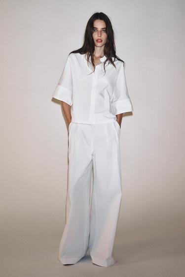 ZW COLLECTION TECHNICAL-EFFECT DARTED TROUSERS - Oyster-white by Zara