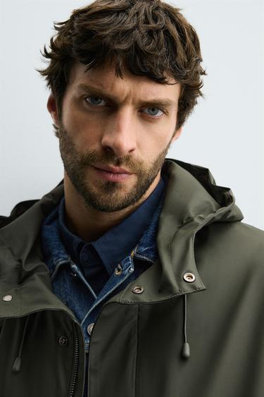 RUBBERISED HOODIE PARKA - Dark khaki by Zara - Image 4
