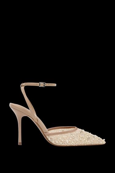RHINESTONE MESH SLINGBACK HEELS - Beige by Zara - Image 0