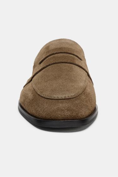 FLAT SPLIT SUEDE LOAFERS - Khaki Green by Zara - Image 3