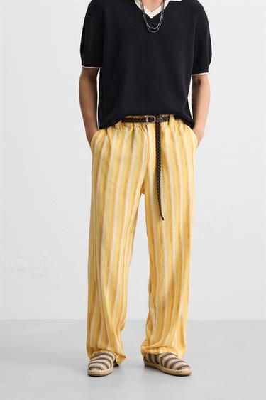 VISCOSE-LINEN STRIPED TROUSERS - Yellow by Zara