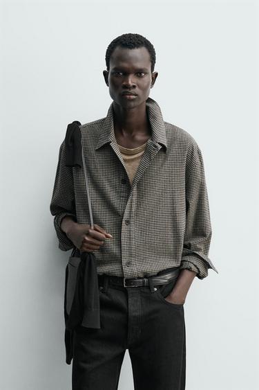 SOBRECAMISA CUADROS - Gris de Zara