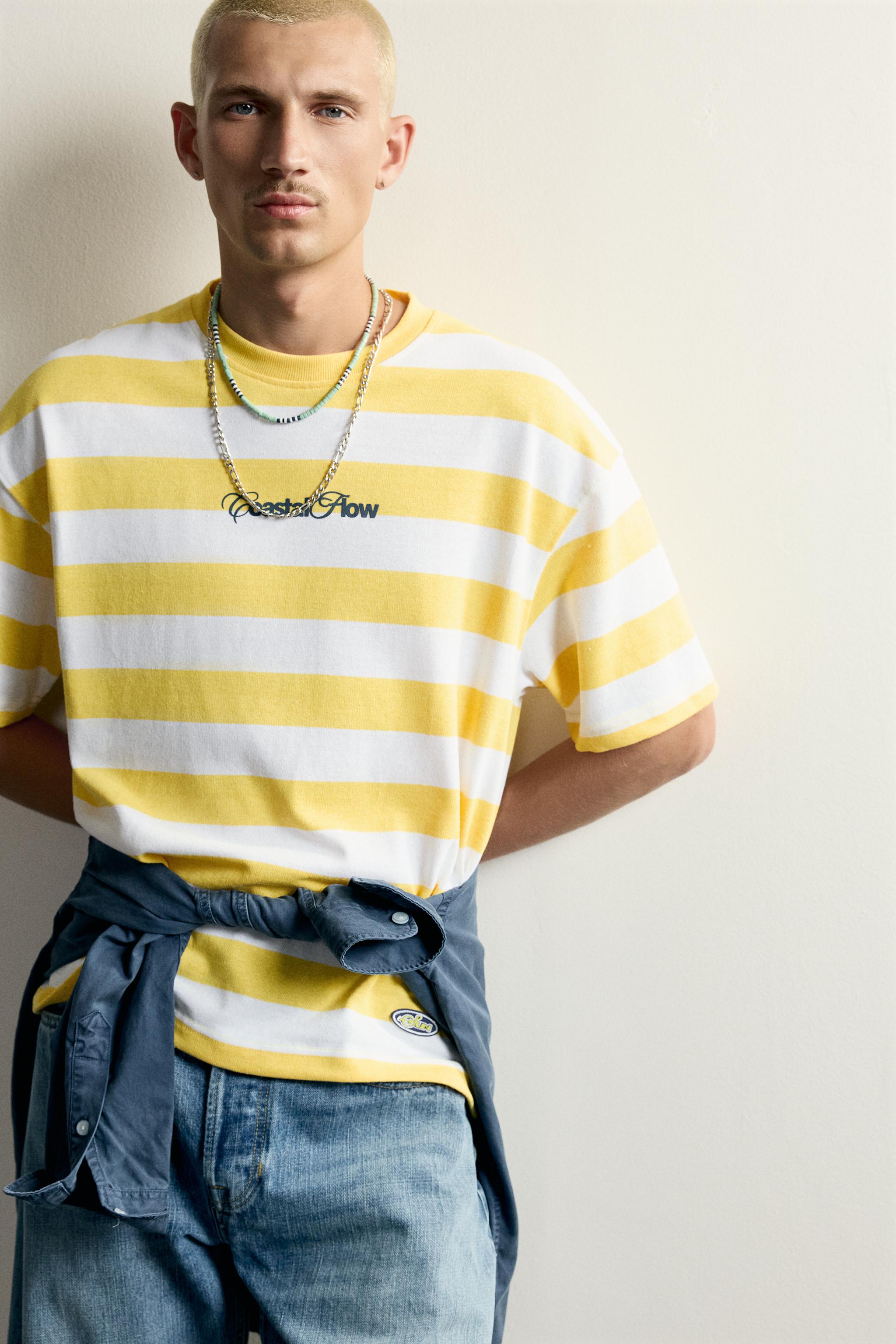 RELAXED FIT STRIPED TEXT T-SHIRT