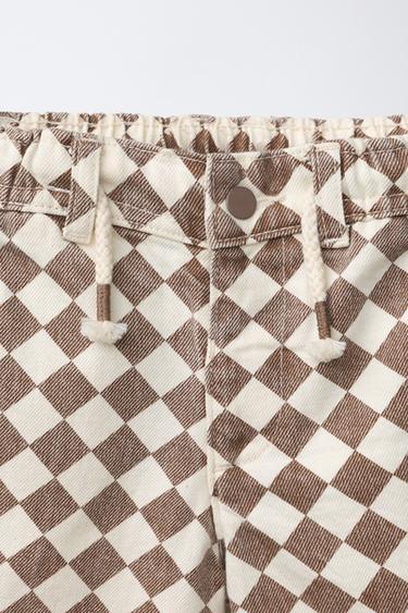 CHECKERBOARD TWILL BERMUDA SHORTS - Brown / Ecru by Zara - Image 2