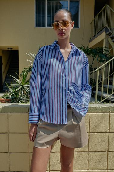 РУБАШКА Оксфорд В ПОЛОСКУ — Красный / Черный от Zara