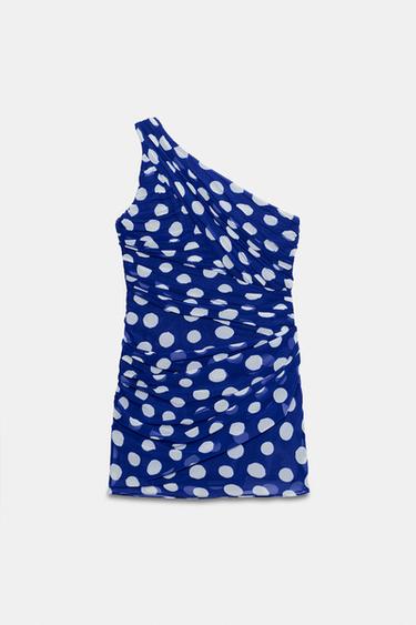 DRAPED MINI DRESS WITH DOTS - Blue/White by Zara