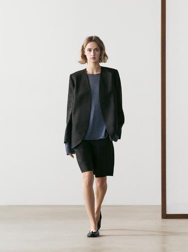 Veste sans revers en lin - Noir de Zara - Image 0