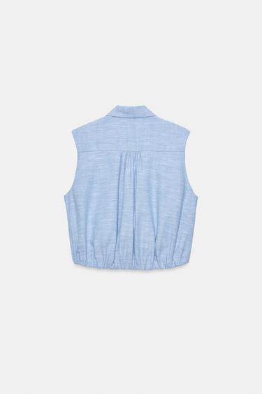 LINEN BLEND PUFF SLEEVE TOP WITH SHOULDER PADS - Light blue by Zara - Image 5