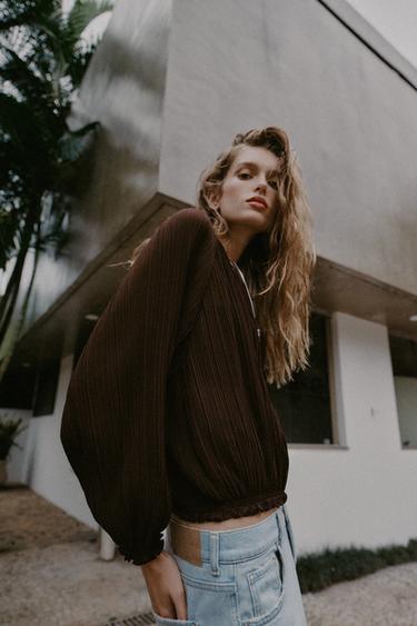 VESTE EN ORGANZA PLISSÉE - Marron de Zara - Image 2