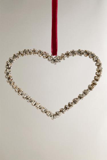 HEART TEXTURED CHRISTMAS TREE DECORATION - Silver by Zara - Image 1