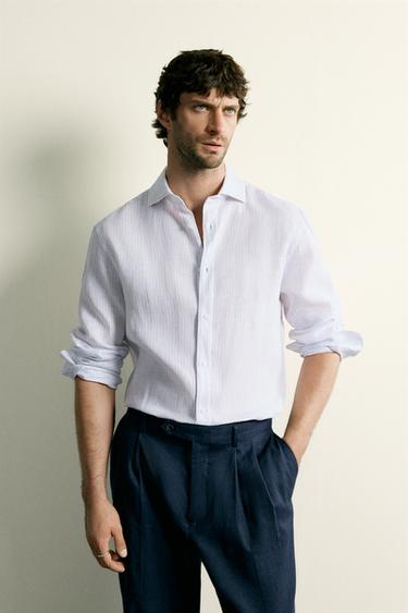 CAMISA REGULAR FIT 100% LINO - rayas de Zara