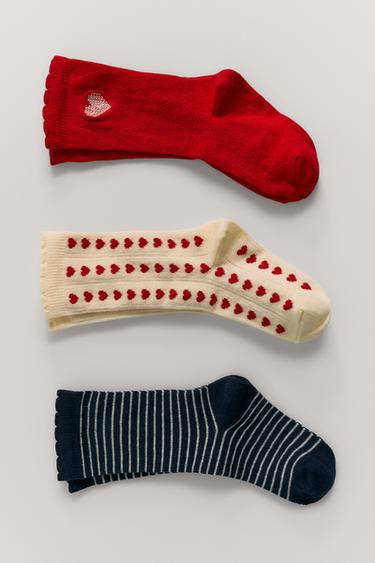 3-PACK OF STRIPED AND HEART SOCKS - Red by Zara