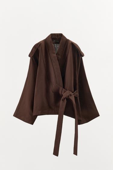 CHAQUETA KIMONO LINO 100% LIMITED EDITION - Marrón de Zara