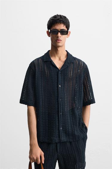 Zara 紋理鈎編襯衫 - 海藍色