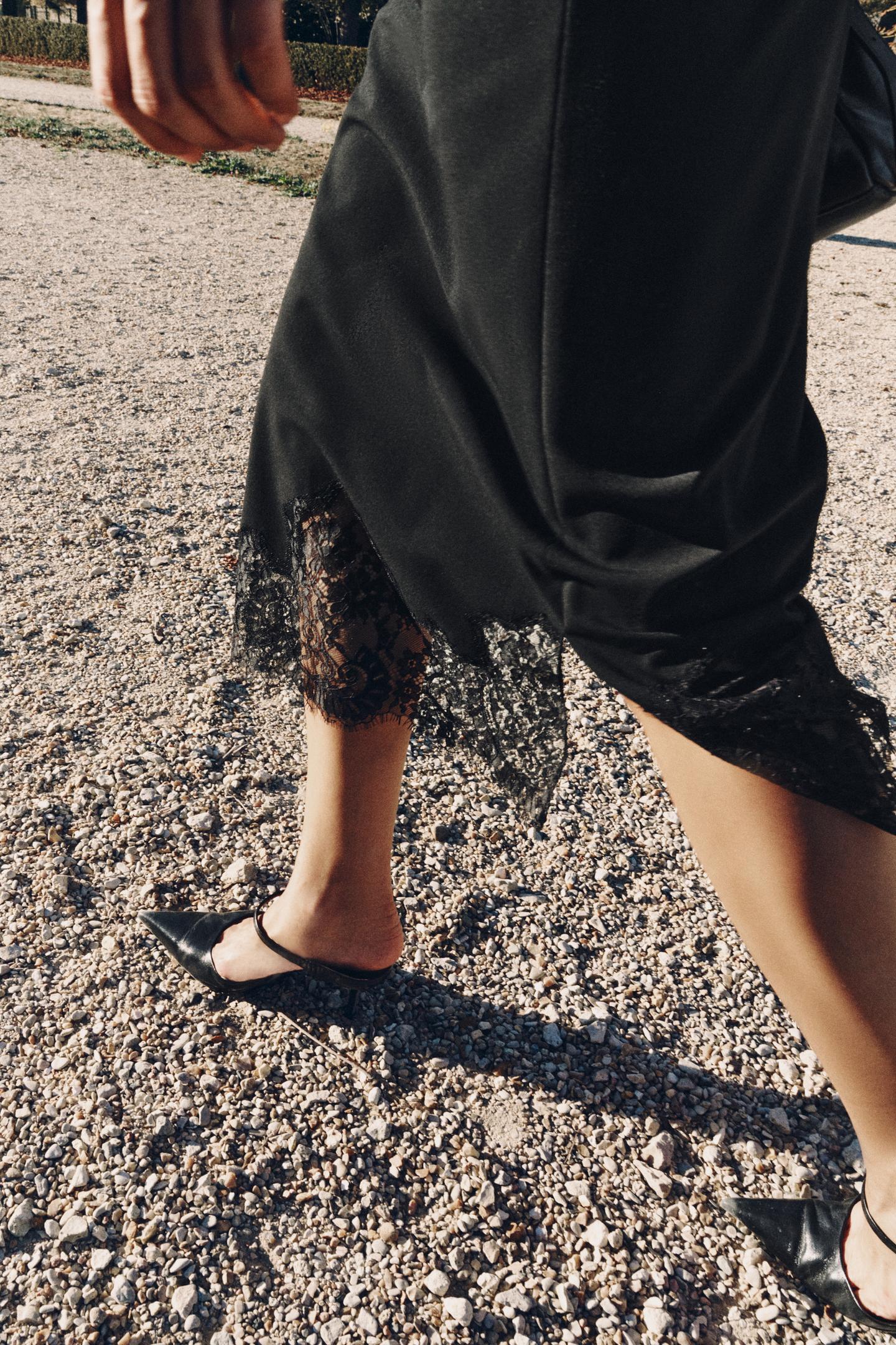 Женская юбка Zara ZW Collection Lace MIDI, цвет: Чёрный — фото 3