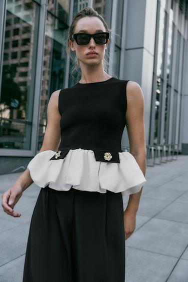 TOP STRETCH COMBINADO - Negro / Blanco de Zara