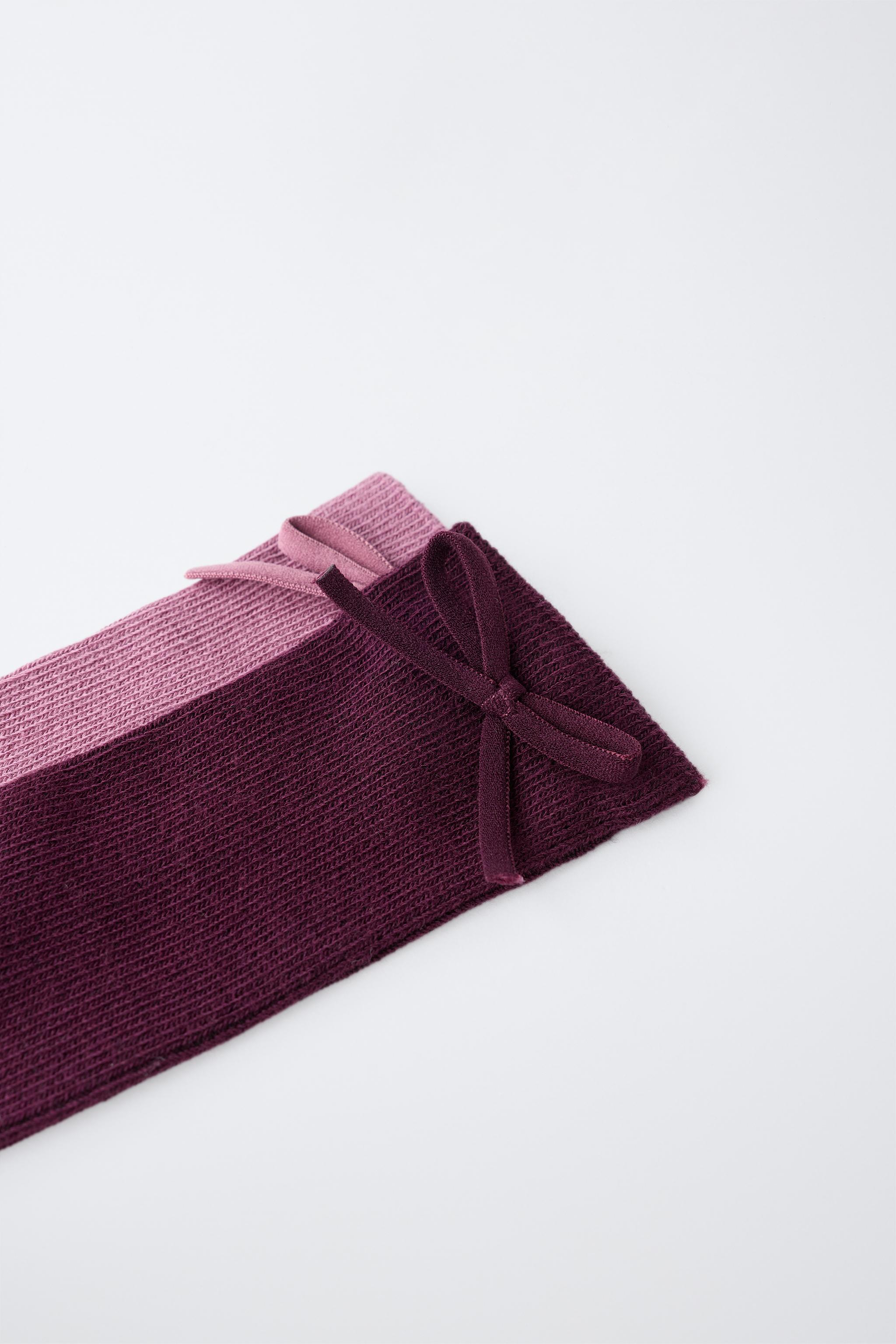 TWO-PACK BOW LONG SOCKS — Burgundy