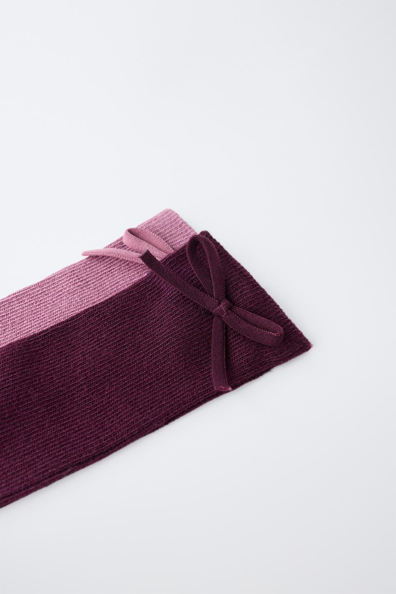 TWO-PACK BOW LONG SOCKS — Burgundy