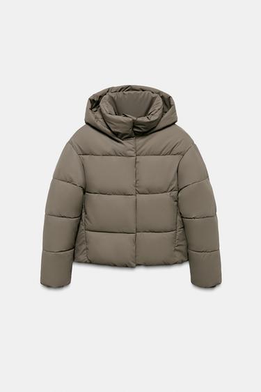 КОРОТКИЙ ПРОГУМОВАНИЙ ПУХОВИК WINDPROOF - Коричневий/сіро-коричневий Zara