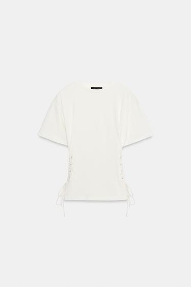 CAMISETA CORDONES - Blanco de Zara