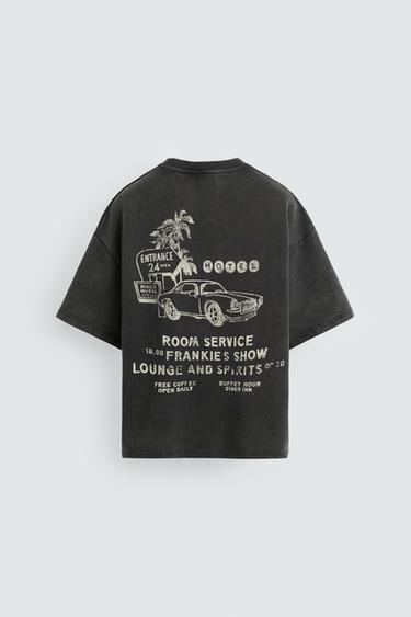 Zara WASHED SWEATSHIRT WITH GRAPHIC PRINTS - Dark anthracite