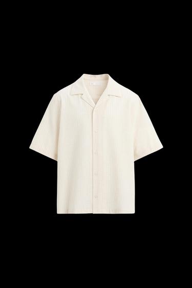 Zara TEXTURED STRIPED SHIRT - Beige