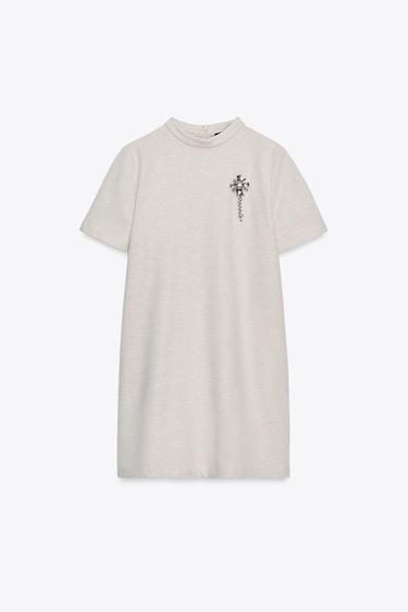 JEWEL APPLIQUÉ HERRINGBONE DRESS - Sand / Marl by Zara - Image 3